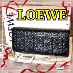 【美品】ロエベ 二つ折り長財布 リピートアナグラム 仔牛革 カーフレザー／黒B