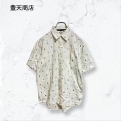 a4011 도요텐 상점 셔츠 화이트 M 반소매 총 무늬 일본 무늬 남성 봄 여름 돼지 한자