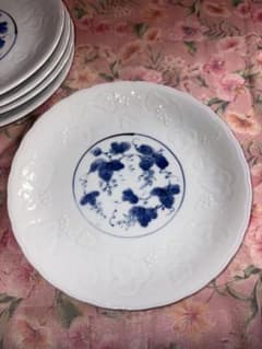 たち吉 青い花模様 陶器皿5枚 ぶどう柄 中皿 ブルー ホワイト 陶器製