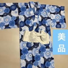 青系花柄 浴衣 アイボリー帯付きのサムネイル
