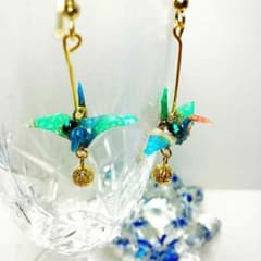 《送料込》☆*。浴衣にゆらゆら折り鶴イヤリング/ピアス☆*。のサムネイル