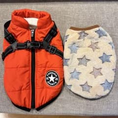 美品　犬服 ダウンジャケット　赤 星柄フリース　2点セットのサムネイル