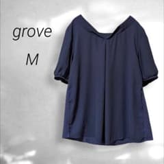 グローブ grove 素材切り替え プルオーバー【M】ネイビー 半袖 フェミニン