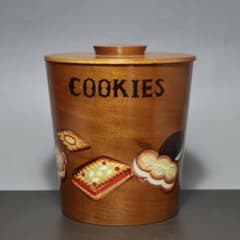 1960s ヴィンテージ 木製 ビスケット クッキージャー 手描き ブロカント 1960s ヴィンテージ 木製 ビスケット クッキージャー 手描き