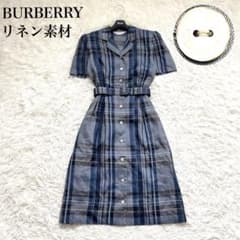 美品✨バーバリー　シャツワンピース チェック リネン 麻　ベルト　ロゴボタン 美品✨バーバリー シャツワンピース チェック リネン 麻 ベルト ロゴ