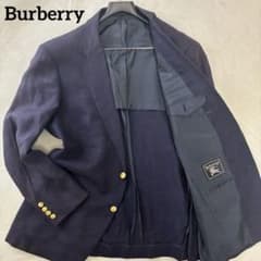 美品　バーバリー　L　麻100%　リネン　金ボタン　ネイビー　背抜き　2B　春夏 美品 バーバリー L 麻100% リネン 金ボタン ネイビー 背抜き 2B 春夏