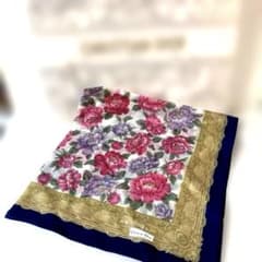 新品未使用品Christian Dior ハンカチ 花柄 ネイビー綿100% - 5