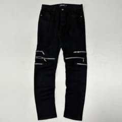 00s CavariA ブラックデニム スキニー ジップ バイカーパンツ y2k 