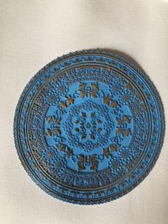 青×金色 装飾的な模様 コースター 飾り物 壁飾り　インテリアのサムネイル