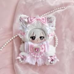 おすわりぬい服　チェックねこちゃん　11㎝〜15㎝　ちびぐるみ　にじぬい おすわりぬい服 ピンクチェックパールねこちゃん 11㎝〜15㎝ ちび