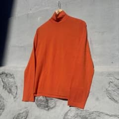 【美品】HERMES カシミヤ混　リブ編み　エルメスオレンジ　ハイネックセーター 極美品】 HERMES エルメス ニット セーター タートルネック オレンジ