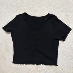 GU ブラック Vネック 半袖 ボタン カーディガンのサムネイル