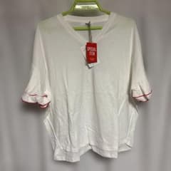 ホワイト Vネック フリル袖 Tシャツのサムネイル