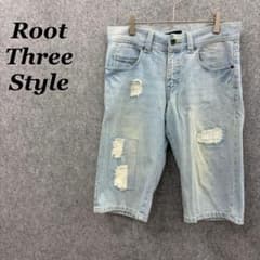 Root Three クラッシュデニム ハーフパンツ M メンズ 古着