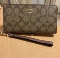 COACH コーチ 長財布 シグネチャー ブラウン ストラップ付き - メルカリ