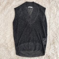 BEIGE,ベイジ ラメ RIOU ウォッシャブルニットトップス ベスト 黒 