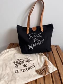 未使用】IL BISONTE トートバッグ 黒色 レザータッセル付き 保存袋 