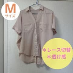 レース切替 半袖シャツ ピンク トップス レディースのサムネイル