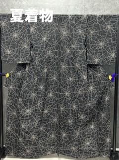 IO-12 夏着物 正絹 小紋 黒色 蜘蛛の巣 単衣 絽 身丈長め - メルカリ