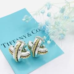 極美品 オールドティファニー シグネチャー コンビ ピアス シルバー k18 極美品 オールドティファニー シグネチャー コンビ ピアス シルバー