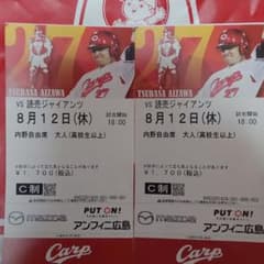 カープ 内野自由席 2枚 8月12日(祝・月)のサムネイル