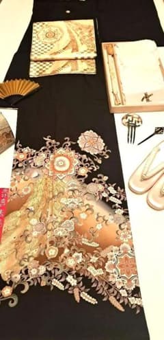 美品❇️豪華金彩刺繍 暈し染め 黒留袖 鳳凰更紗花文 5つ紋 フル 
