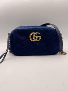GUCCI グッチ GGマーモント ベルベット ショルダーバッグ ブルー 
