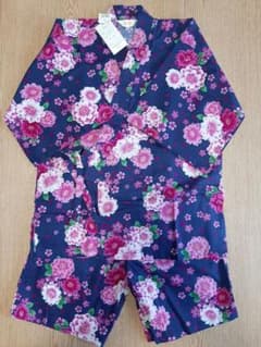 甚平 レディース M 紺 ピンク 花柄 新品 中高生 可愛い 夏祭 花火大会のサムネイル