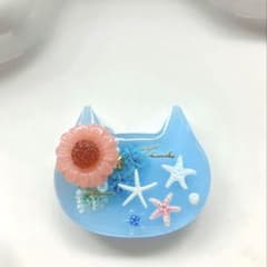 再販△】レジン ヘアゴム 夏と猫ちゃん ミルキーブルー◡̈♥︎ 数量