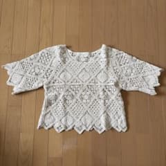 Plechu クロシェ編み ニット トップス 五分袖 アイボリーのサムネイル