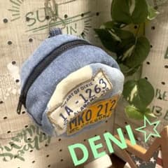 【No.131】新作☆ まんまるポーチ　デニム　丸型　デニムリメイク　プレートのサムネイル