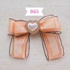 ꒰ 訳ありSALE ꒱リボンヘアクリップ オーガンジー パールハート オレンジ