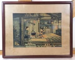 ○【勝平得之】木版画「いろり」秋田風俗十題 昭和14年（1939）刷込サイン ○【勝平得之】木版画「いろり」秋田風俗十題 昭和14年（1939）刷込