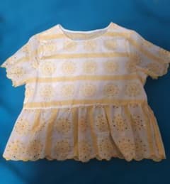 SHEIN 半袖 ブラウス イエロー 花柄 刺繍 XL - メルカリ