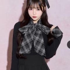 チェックボウタイニットトップス ブラック ミシェマカ ミシェル