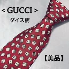 【美品】GUCCI グッチ ネクタイ サイコロ ダイス柄 レッド シルクのサムネイル