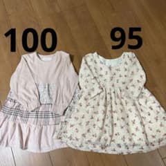 ベビーキッズ　花柄　チェック柄　ワンピース 95〜100 2枚セットのサムネイル
