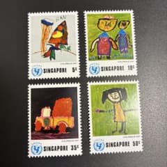 世界の児童画切手 シンガポール 1974子供の日 未使用4種フルセット