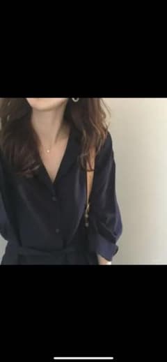 マキシ丈 ロングシャツワンピース ネイビーのサムネイル