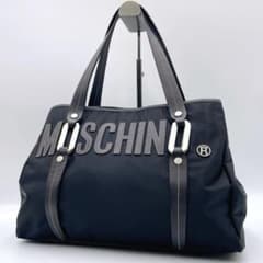 極美品 MOSCHINO トートバッグ ブラック シルバー金具 ロゴ　h386 極美品 MOSCHINO トートバッグ ブラック シルバー金具 ロゴ h386