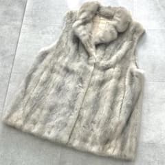 サファイアミンク ベスト リアルファー 毛皮 ジレ ロング グレージュ