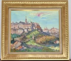 中川力「トレド遠望」油彩画 スペイン風景 真作 額装 スペイン #364-1