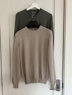 Gran Sasso ベージュ コットンクルーネックセーター(L)2枚セット 