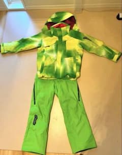 スキーウェア グリーン/イエロー 取り外しフード - メルカリ