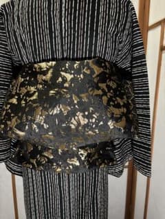 大人兵児帯　ブラック・ゴールド [花影] ①のサムネイル