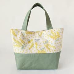 春色♪ミモザ　グリーン　ミニトートバッグ　ランチバッグ　ハンドメイド