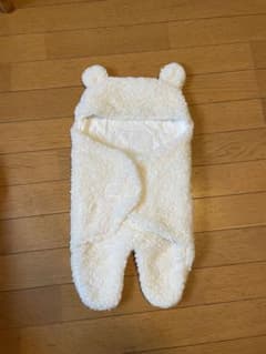 くま耳付き ベビーおくるみ ブランケット ホワイトのサムネイル