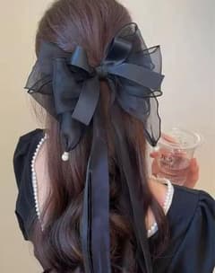 リボンバレッタ ブラック 黒　ヘアアクセ 大きめ 髪留めのサムネイル