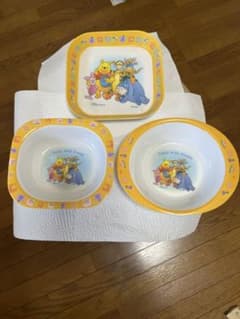 【レトロ】ディズニー くまのプーさん メラミン食器 3点セット（お皿・ボウル）のサムネイル