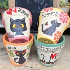 多肉植物❤リメ鉢❤ちびちび❤デコパージュ❤黒猫❤4個セット❤のサムネイル